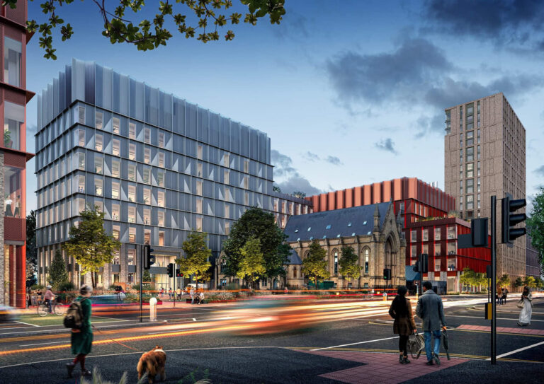 CGI of large multi storey office building upper brook street
