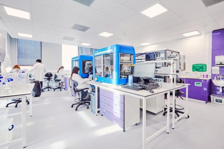 laboratory equipment and scientists working