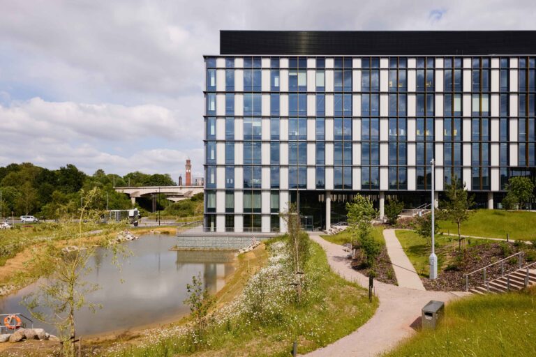 external shot of lab building in birmingham near university