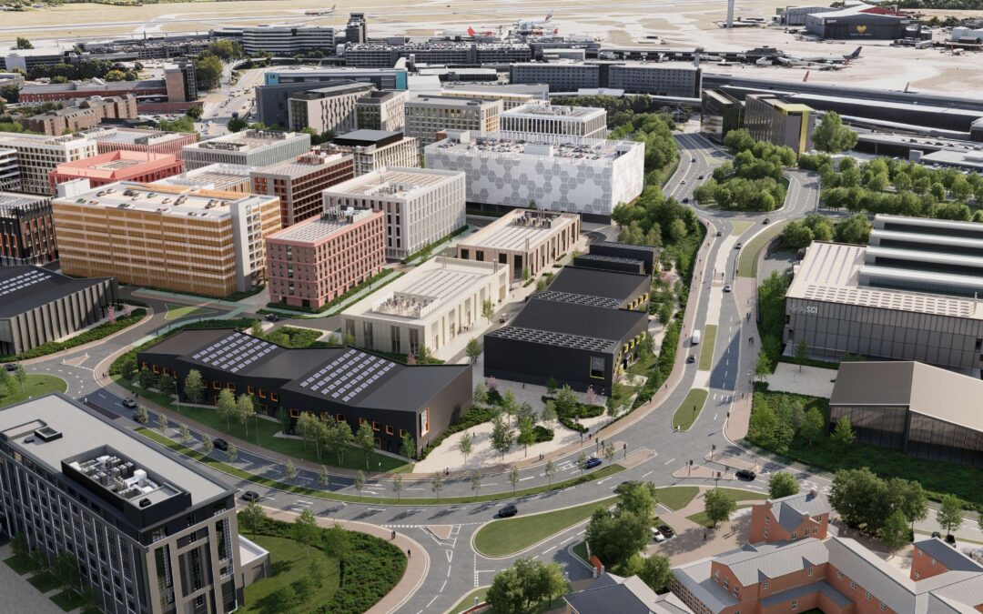 cgi of numerous buildings at new mix manchester site