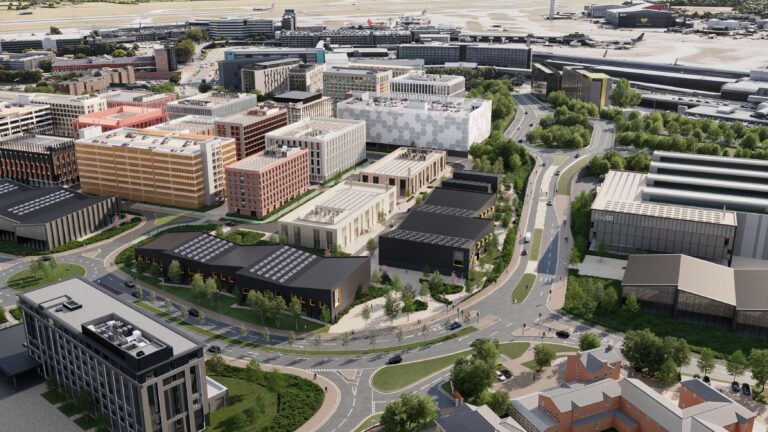 cgi of numerous buildings at new mix manchester site